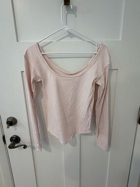 Free People Light Pink Scoop Neck Long Sleeve Top